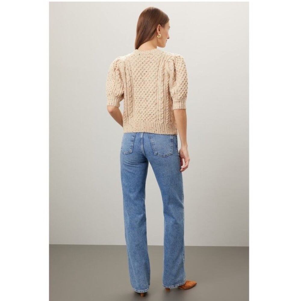 RAILS Isla Cardigan Sweater Short Puff Sleeve Cream Confetti Medium Wool Blend - Picture 3 of 8